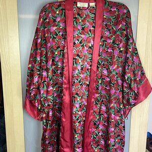 Victorias Secret Vintage Kimono Robe L Oversize Floral Satin Red Valentines Boho